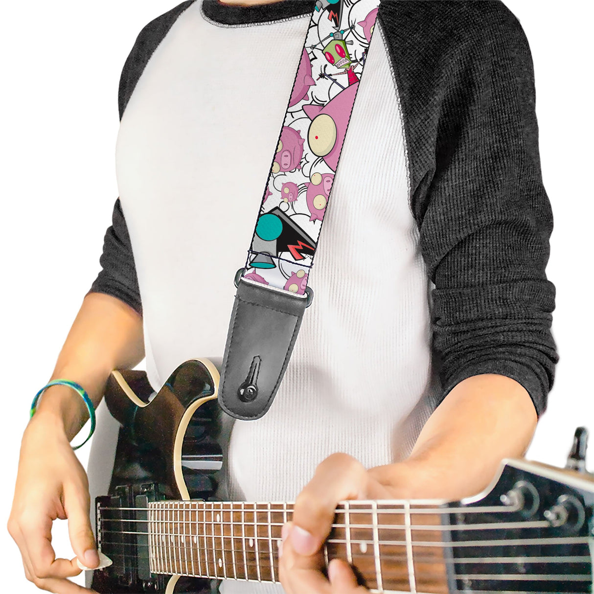 Guitar Strap - Invader Zim GIR and Piggy Doddles White/Black