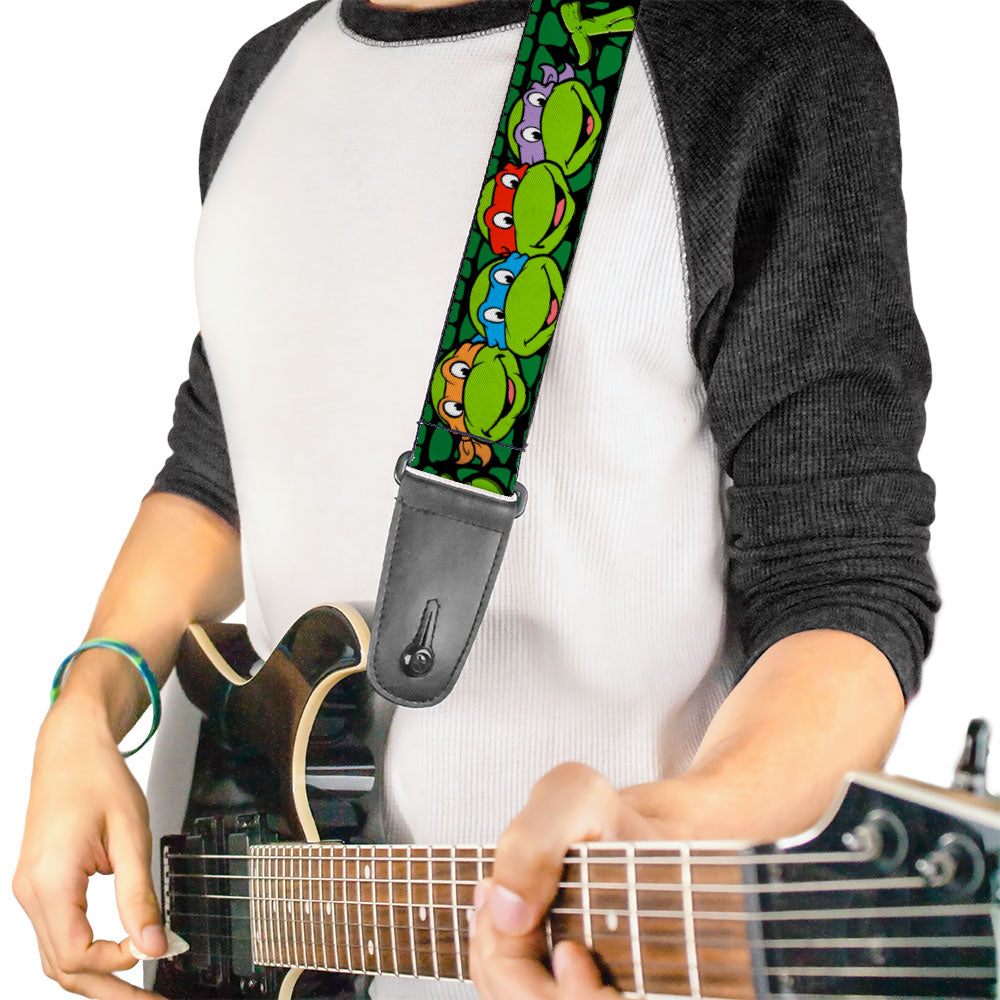 Guitar Strap - Classic Teenage Mutant Ninja Turtles Group Faces/TURTLES Turtle Shell Black/Green