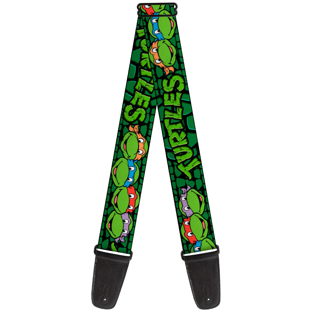 Guitar Strap - Classic Teenage Mutant Ninja Turtles Group Faces/TURTLES Turtle Shell Black/Green