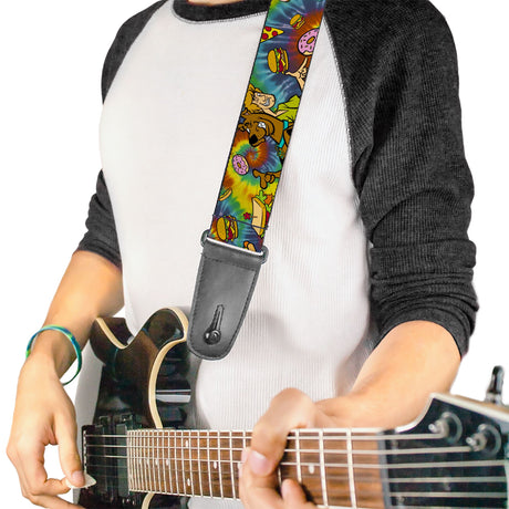 Guitar Strap - Scooby Doo and Shaggy Poses/Munchies Tie Dye Multi Color