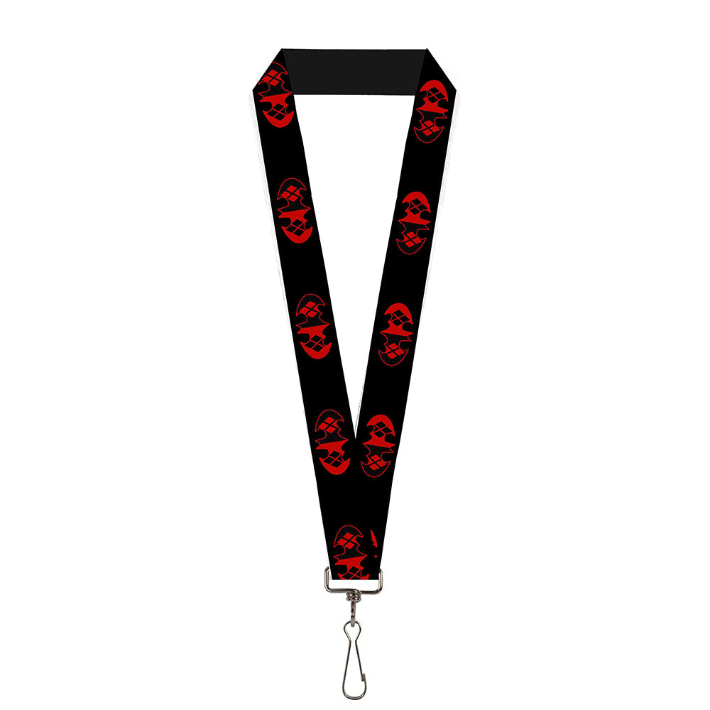 Lanyard - 1.0" - Bat Logo Harley Quinn Diamonds Black Red