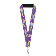 Lanyard - 1.0" - Tinker Bell Poses Flowers Stars Skull Purple