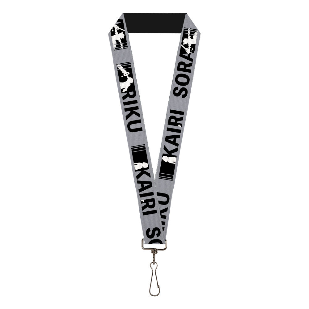 Lanyard - 1.0" - Kingdom Hearts SORA RIKU KAIRA Pose and Titles Gray/Black/White