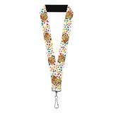 Lanyard - 1.0" - Fruity Pebbles Fred Flintstone and Barney Rubble Hugging Pose and Cereal Pebbles Scattered White/Multi Color