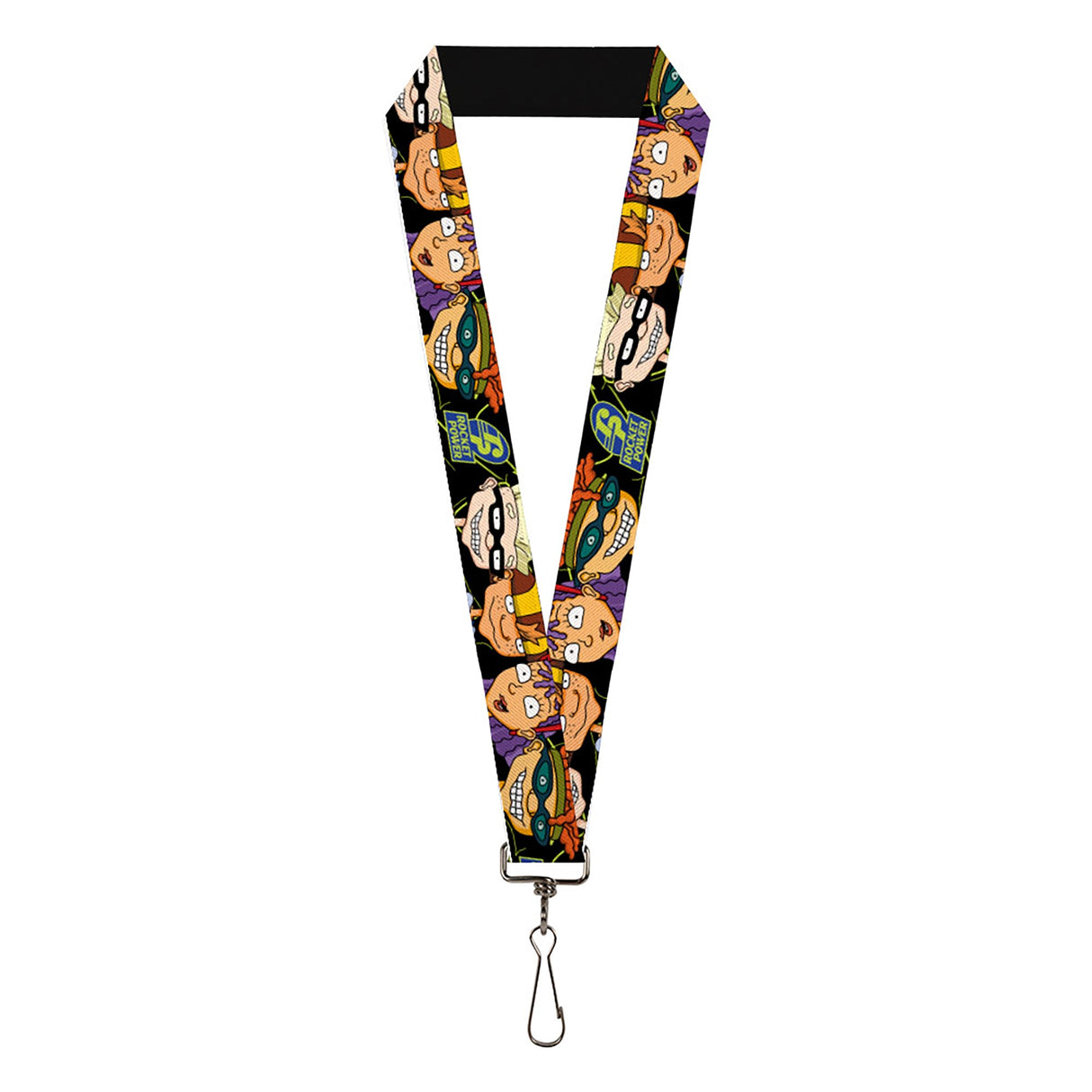 Lanyard - 1.0" - ROCKET POWER RP Logo/4-Character Faces CLOSE-UP Black/Green/Blue