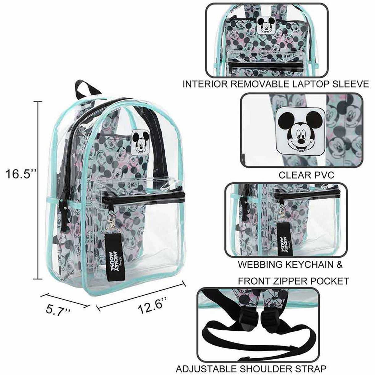 Disney Mickey Mouse Clear Backpack & Laptop Sleeve