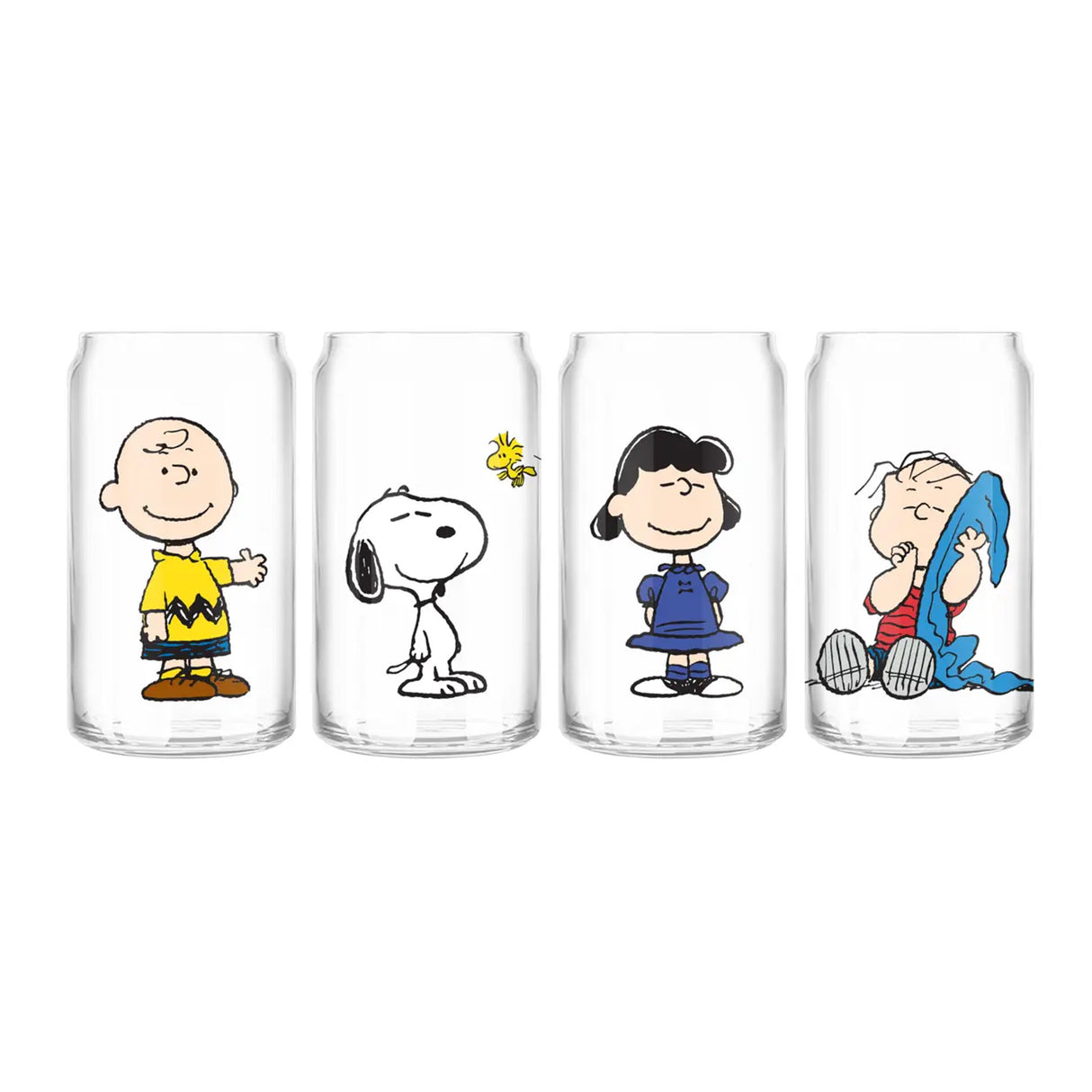 Peanuts Charlie Snoopy Linus Lucy 4pc 16oz Can Glass Set