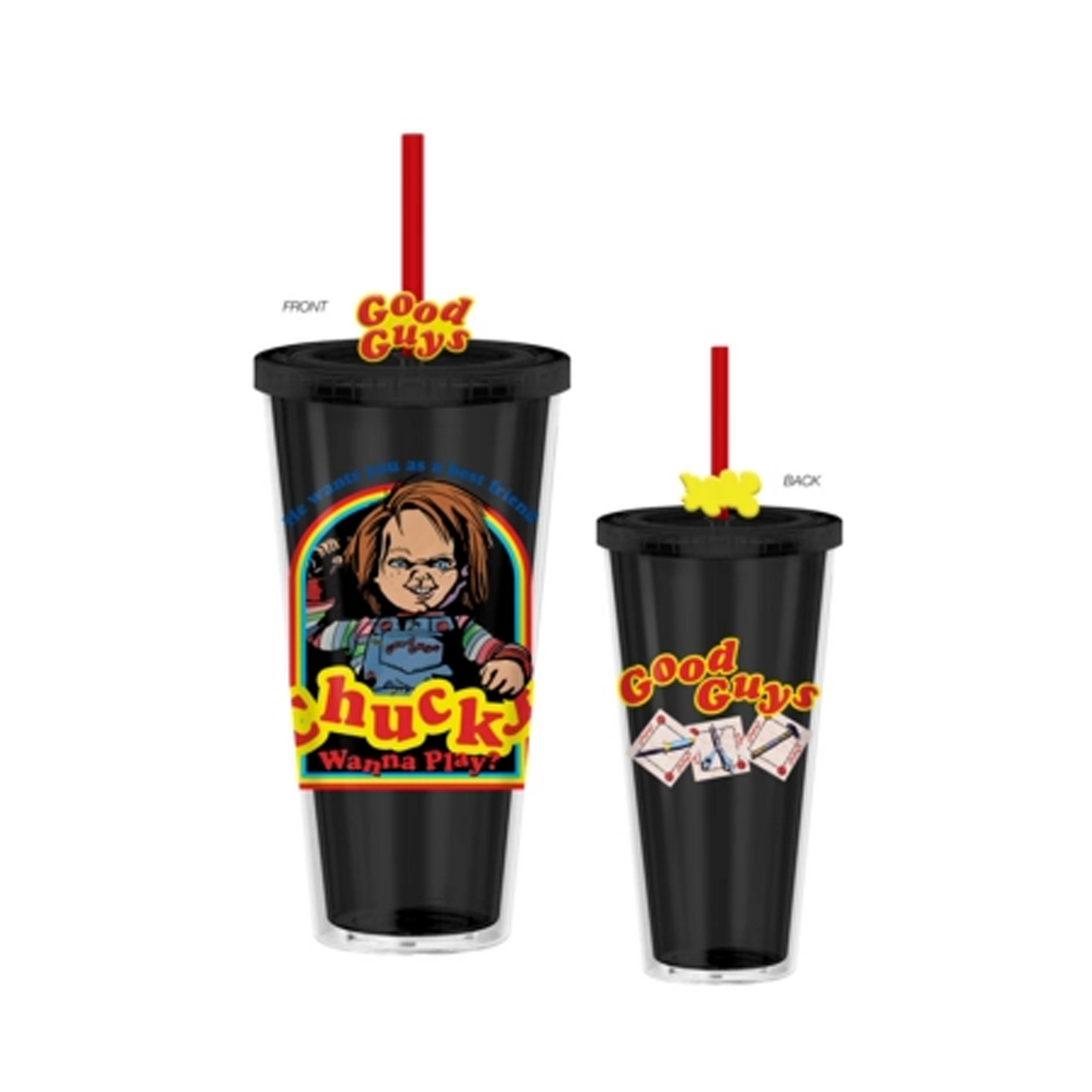 Chucky Wanna Play 24oz Plastic Cold Cup W Lid & Topper Straw