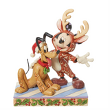 Disney Traditions - Mickey Reindeer with Pluto Santa Figurine