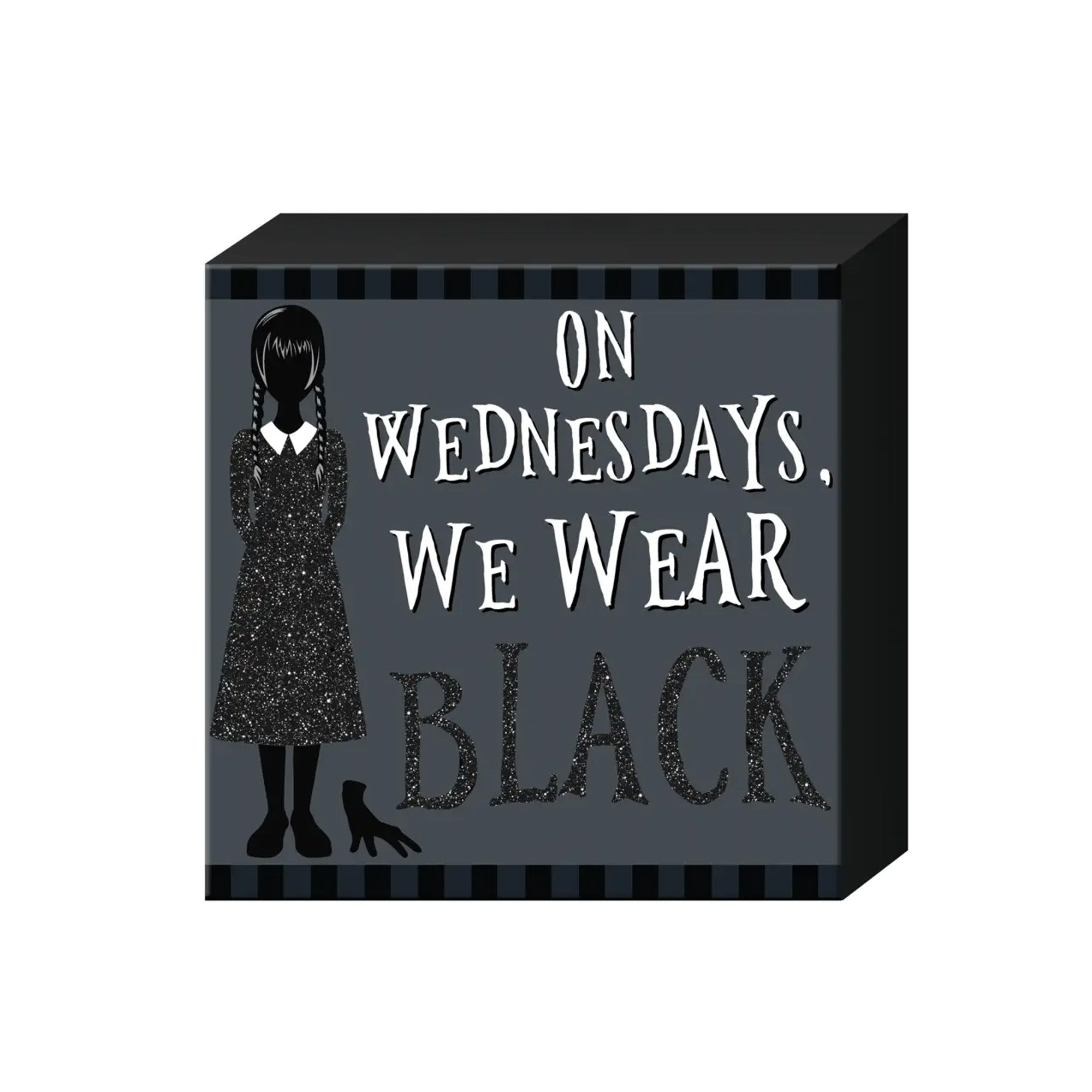 Wednesday We Wear Black Glitter 6" X 6" X 1.5" Box Wall Sign