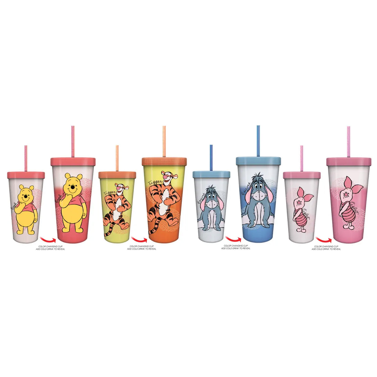 Winnie Pooh Sketch 24oz Color Change Tumbler Set, 4-pack