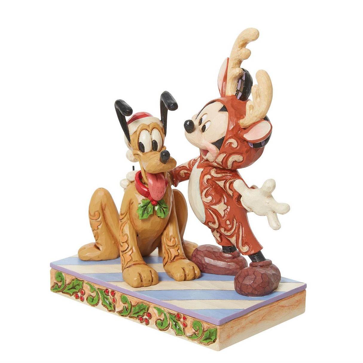 Disney Traditions - Mickey Reindeer with Pluto Santa Figurine