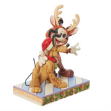 Disney Traditions - Mickey Reindeer with Pluto Santa Figurine