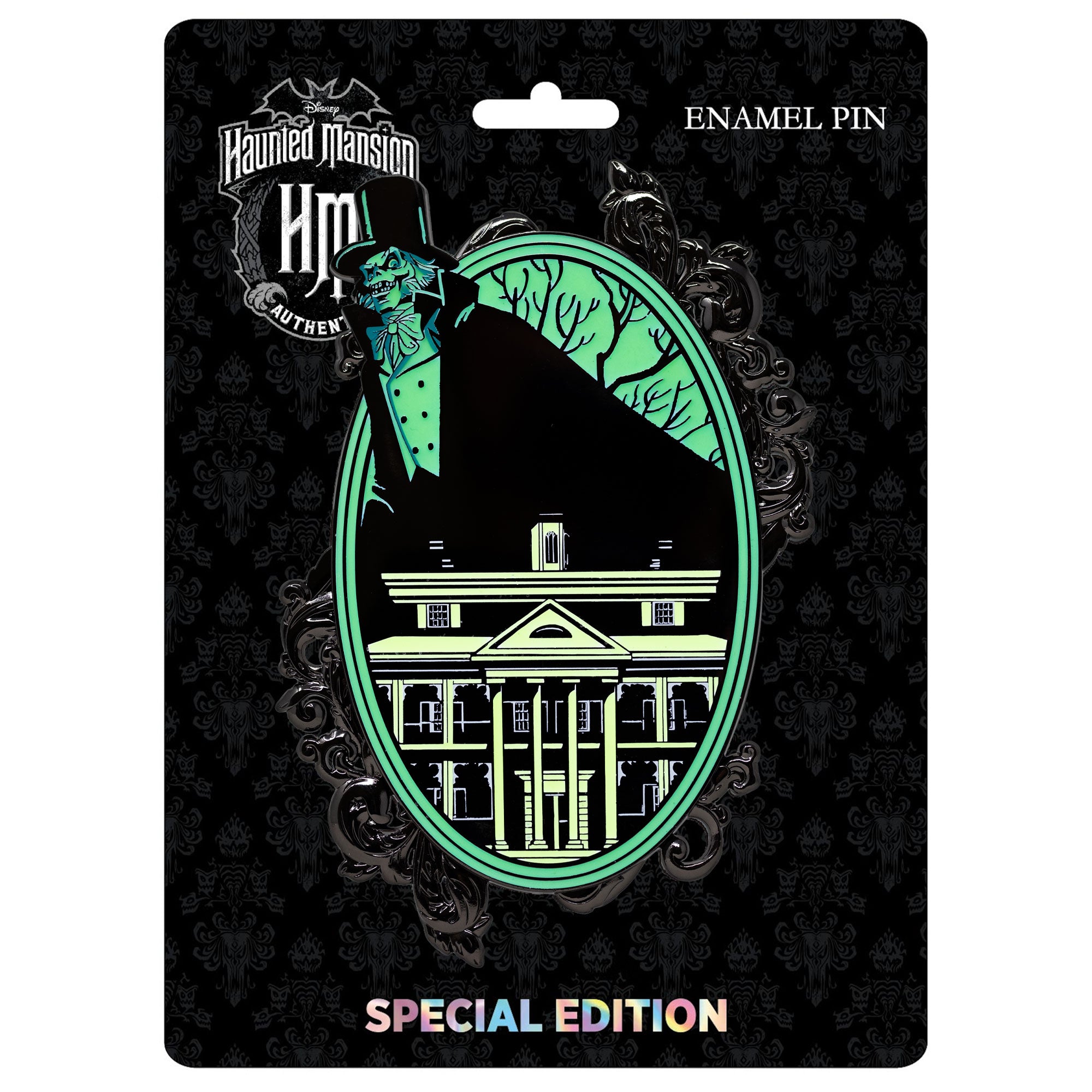 Disney Haunted Mansion Hatbox Ghost with Mansion 5" Collectible Pin Special Edition 150 GLOW IN THE DARK -&nbsp; PREORDER