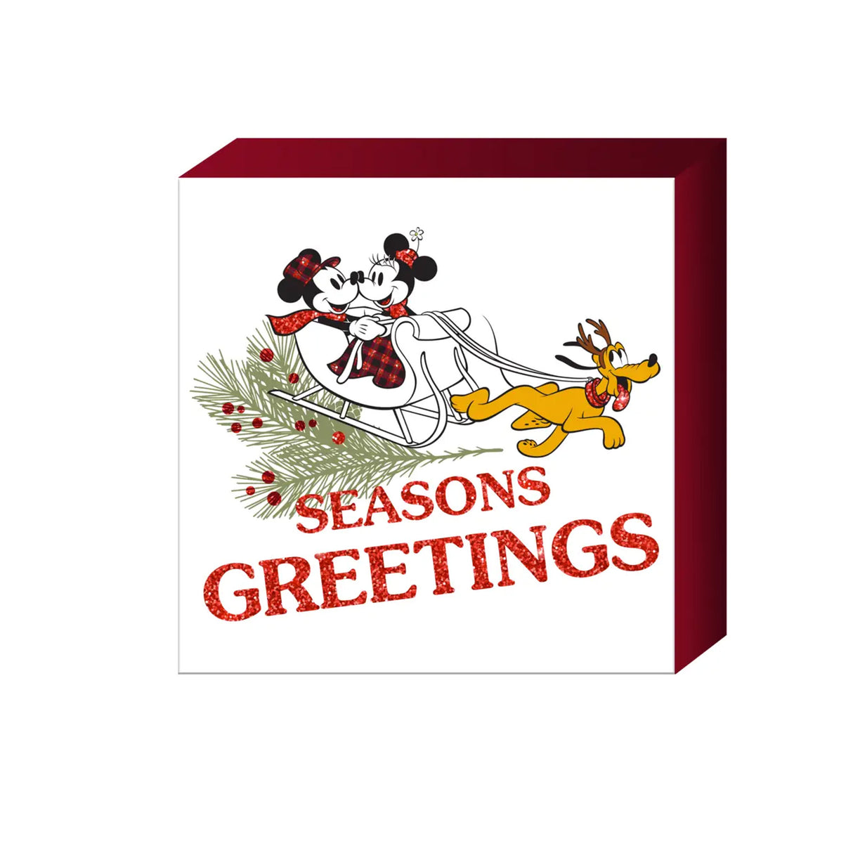 Mickey and Minnie On Sled Glitter 6"x6"x1.5" Box Wall Sign - NEW RELEASE