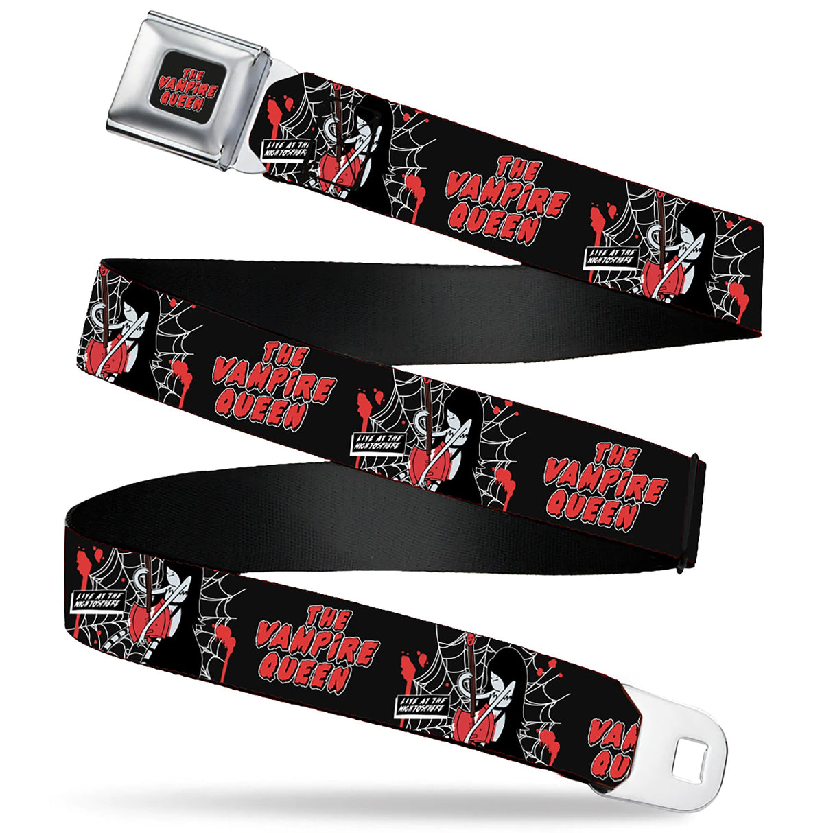 Adventure Time Marceline THE VAMPIRE QUEEN Title Logo Full Color Black/White/Red Seatbelt Belt - Adventure Time Marceline THE VAMPIRE QUEEN Web Pose Black/White/Red Webbing