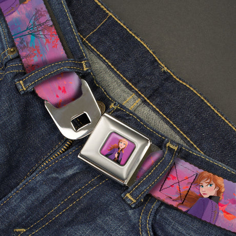 Frozen II Anna Pose2 Full Color Fuchsia Seatbelt Belt - Frozen II Anna Pose/Swirling Leaves Purples/Reds Webbing