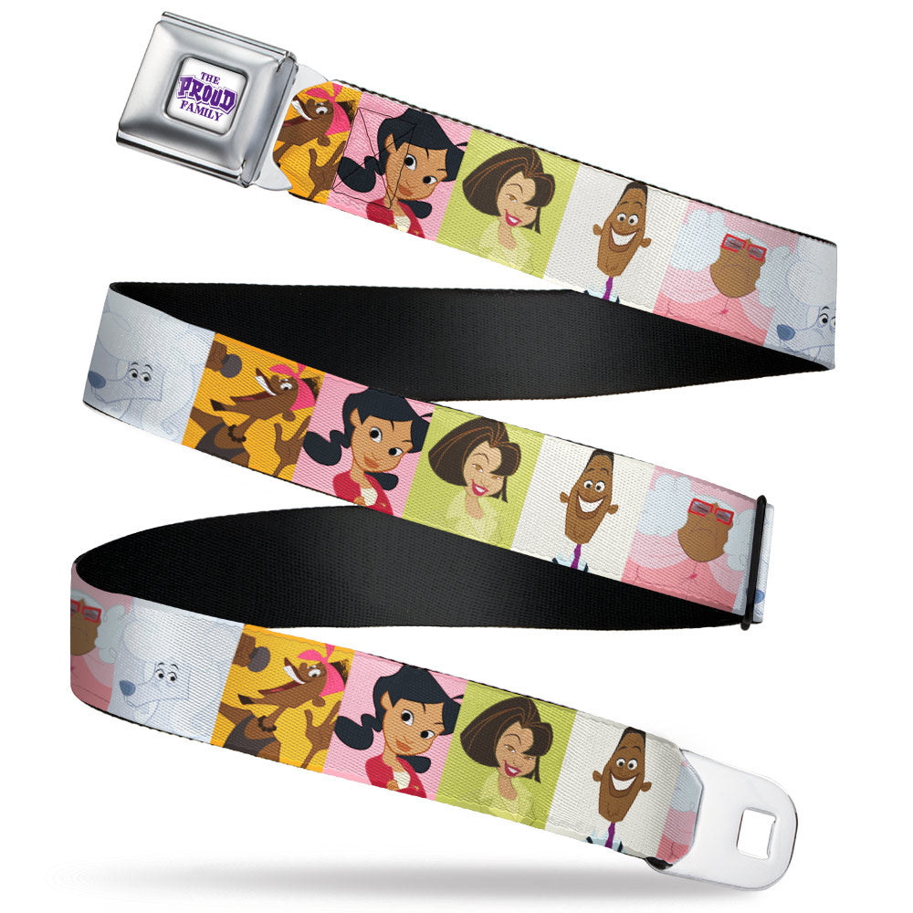 THE PROUD FAMILY Title Logo Full Color White/Purple Seatbelt Belt - The Proud Family 6-Character Block Poses Webbing