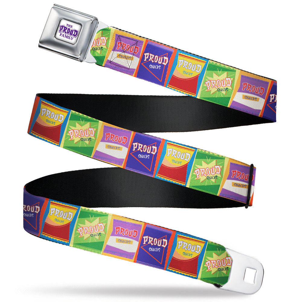 THE PROUD FAMILY Title Logo Full Color White/Purple Seatbelt Belt - The Proud Family PROUD SNACKS Logo Blocks Multi Color Webbing