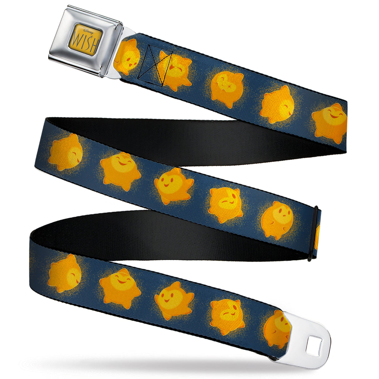 WISH Title Logo Full Color Yellow/Blue Seatbelt Belt - Wish Star Poses Blue/Yellows Webbing