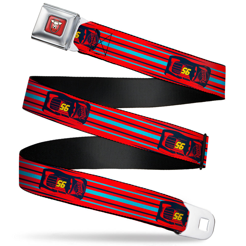 Cars 3 Piston Cup Champion Icon Full Color Red Black White Seatbelt Belt - Cars 3 Lightning McQueen Aerial View/Stripes Red/Black/Blue Webbing