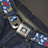 Donald Duck Face CLOSE-UP Full Color Seatbelt Belt - Donald Duck Face/Poses Scattered Blue/White/Red/Yellow Webbing