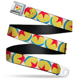 Disney Pixar Luxo Ball Full Color White/Yellow/Blue/Red Seatbelt Belt - Disney Pixar Luxo Ball Repeat White/Yellow/Blue/Red Webbing