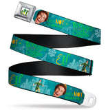 ELF Buddy the Elf Logo Full Color White/Greens/Yellow Seatbelt Belt - Elf Buddy the Elf Poses and Quotes Collage Blue/Green/White Webbing