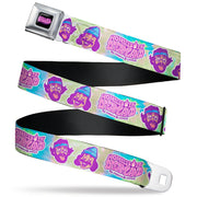 HOMIES IN DREAMLAND BY CHEECH & CHONG Title Logo Full Color Black/Purples Seatbelt Belt - HOMIES IN DREAMLAND Title Logo Cheech and Chong Faces Tie Dye Blues Webbing