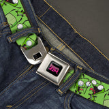 INVADER ZIM Title Logo Full Color Black/Pinks Seatbelt Belt - Invader Zim GIR Poses Scattered Greens Webbing