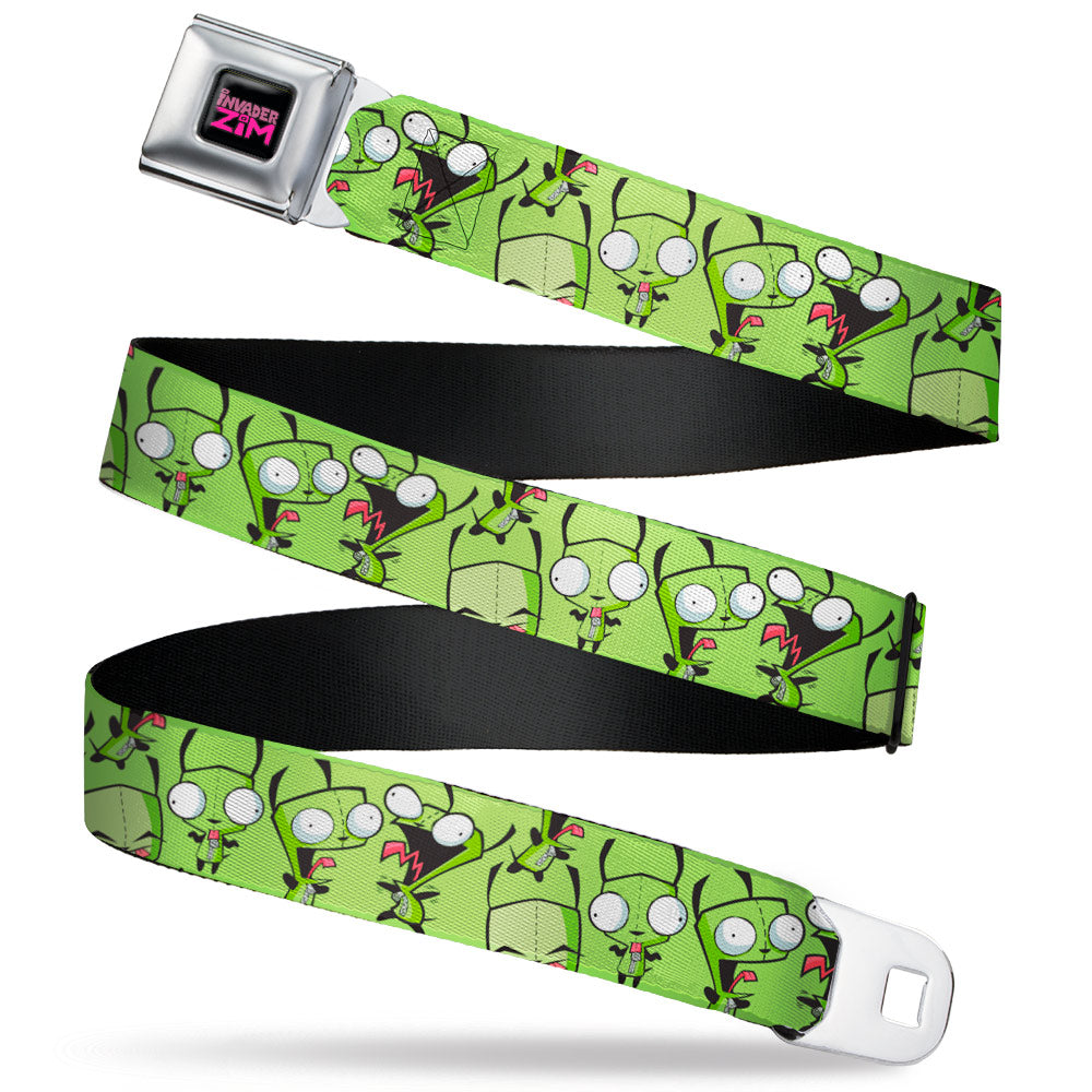 INVADER ZIM Title Logo Full Color Black/Pinks Seatbelt Belt - Invader Zim GIR Poses Scattered Greens Webbing