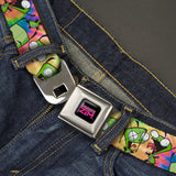 INVADER ZIM Title Logo Full Color Black/Pinks Seatbelt Belt - Invader Zim GIR Poses Scattered Tie Dye Multi Color Webbing