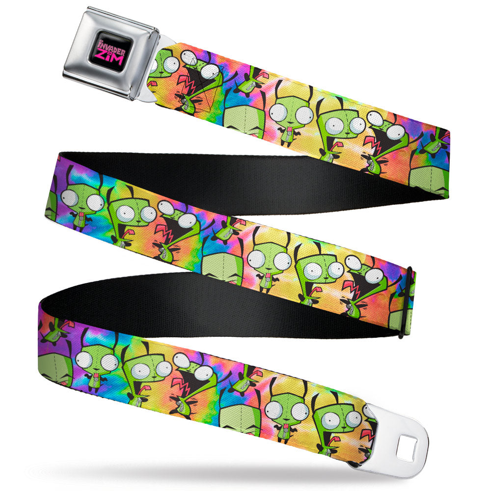 INVADER ZIM Title Logo Full Color Black/Pinks Seatbelt Belt - Invader Zim GIR Poses Scattered Tie Dye Multi Color Webbing