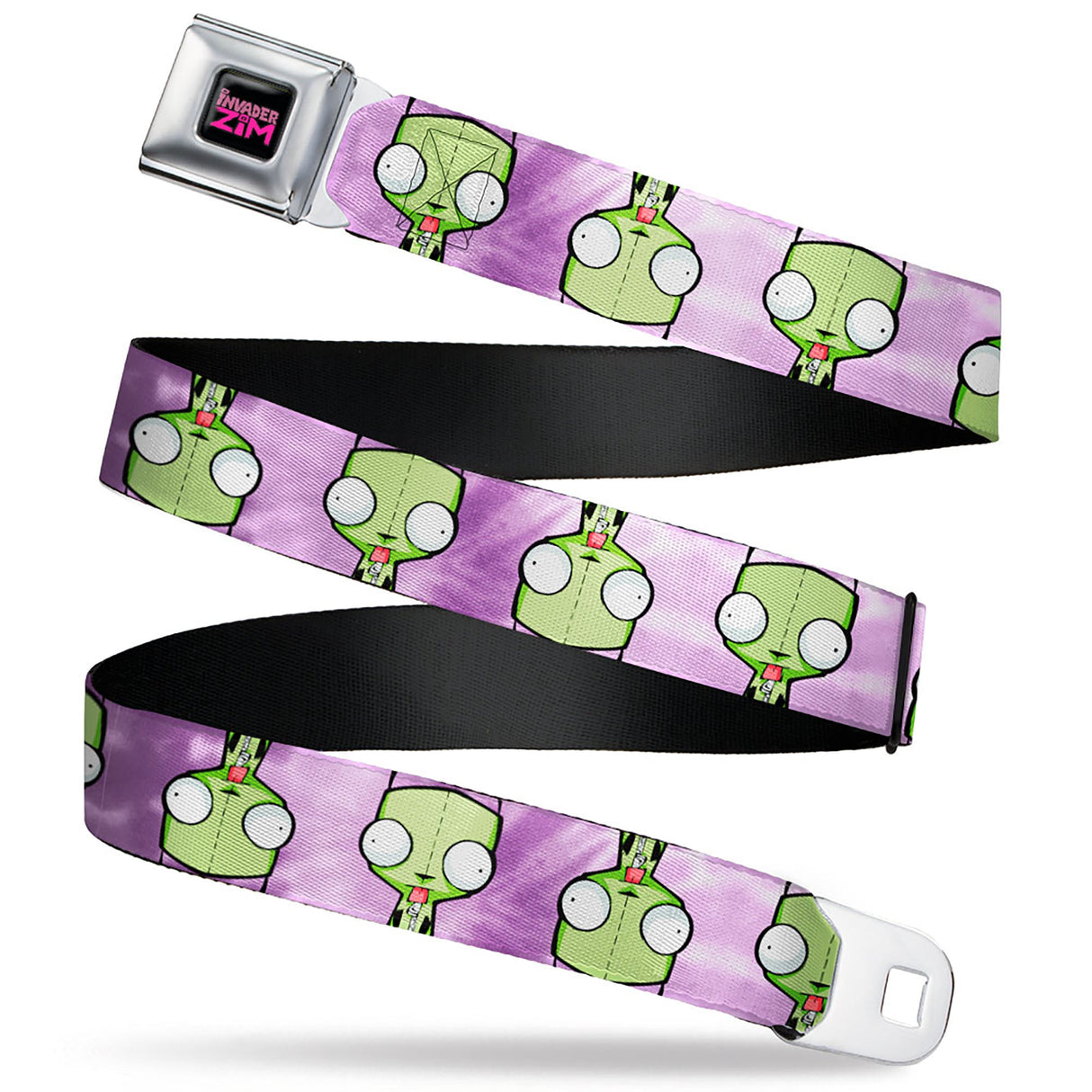 INVADER ZIM Title Logo Full Color Pink/Green Seatbelt Belt - Invader Zim GIR Flip Poses Tie Dye Blues Webbing