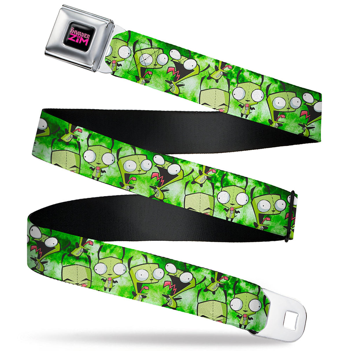 INVADER ZIM Title Logo Full Color Pink/Green Seatbelt Belt - Invader Zim GIR Poses Tie Dye Greens Webbing