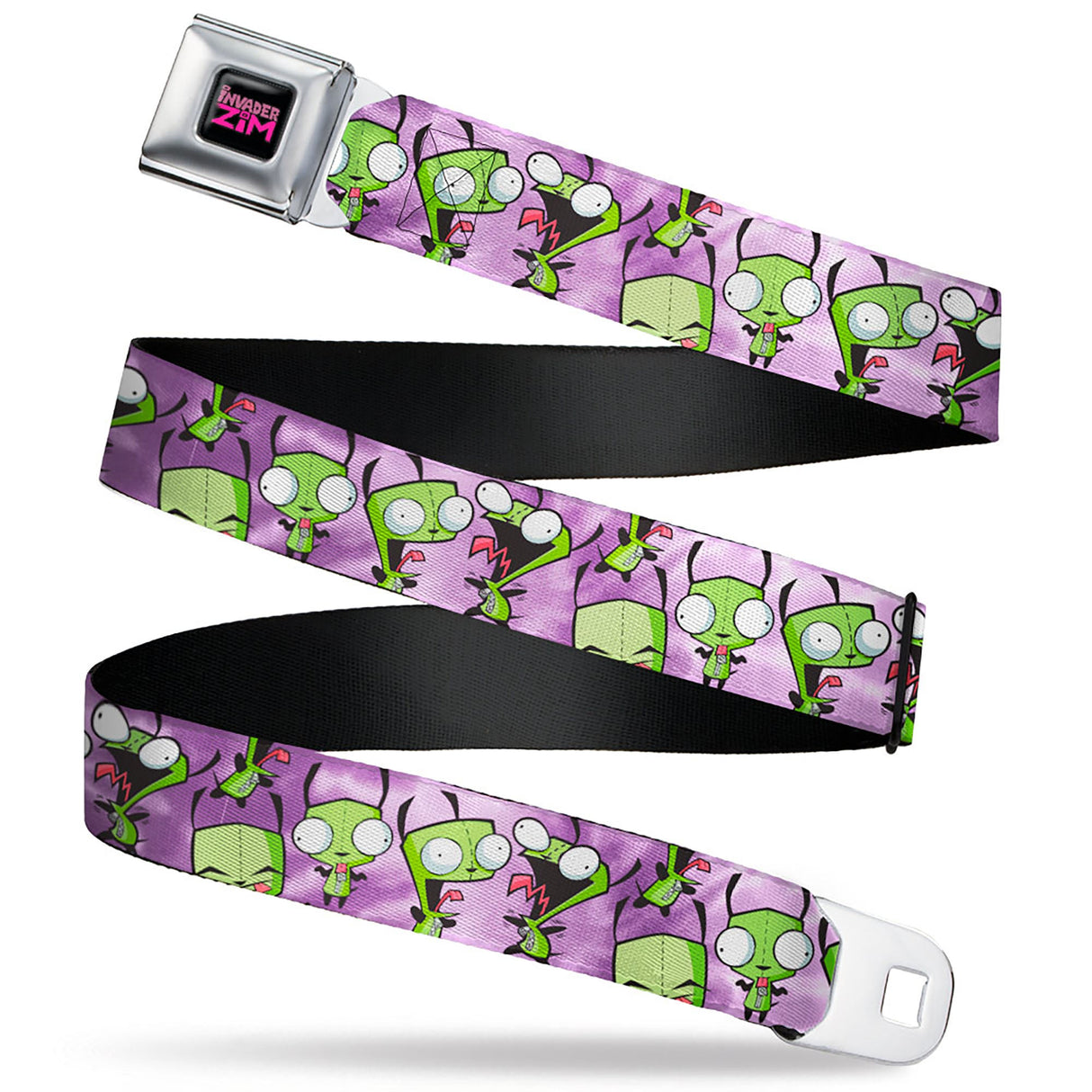 INVADER ZIM Title Logo Full Color Pink/Green Seatbelt Belt - Invader Zim GIR Poses Tie Dye Blues Webbing