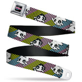 THE POWERPUFF GIRLS Animated Series Title Logo Full Color Black Seatbelt Belt - The Powerpuff Girls and Donny Stripe Black/Multi Pastel Webbing