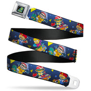 ROCKET POWER RP Logo Full Color Black/Green/Blue Seatbelt Belt - Rocket Power 4-Character Action Poses/Shapes Cool Gray/Multi Color Webbing