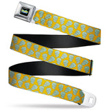 SpongeBob SquarePants Logo Full Color Black/Blues Seatbelt Belt - SpongeBob Handsome Squidward Face Scattered Orange Webbing