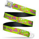 SpongeBob SquarePants Logo Full Color Yellows/Blues Seatbelt Belt - SpongeBob SquarePants and Friends SLICE SLICE BABY Pose Green Webbing