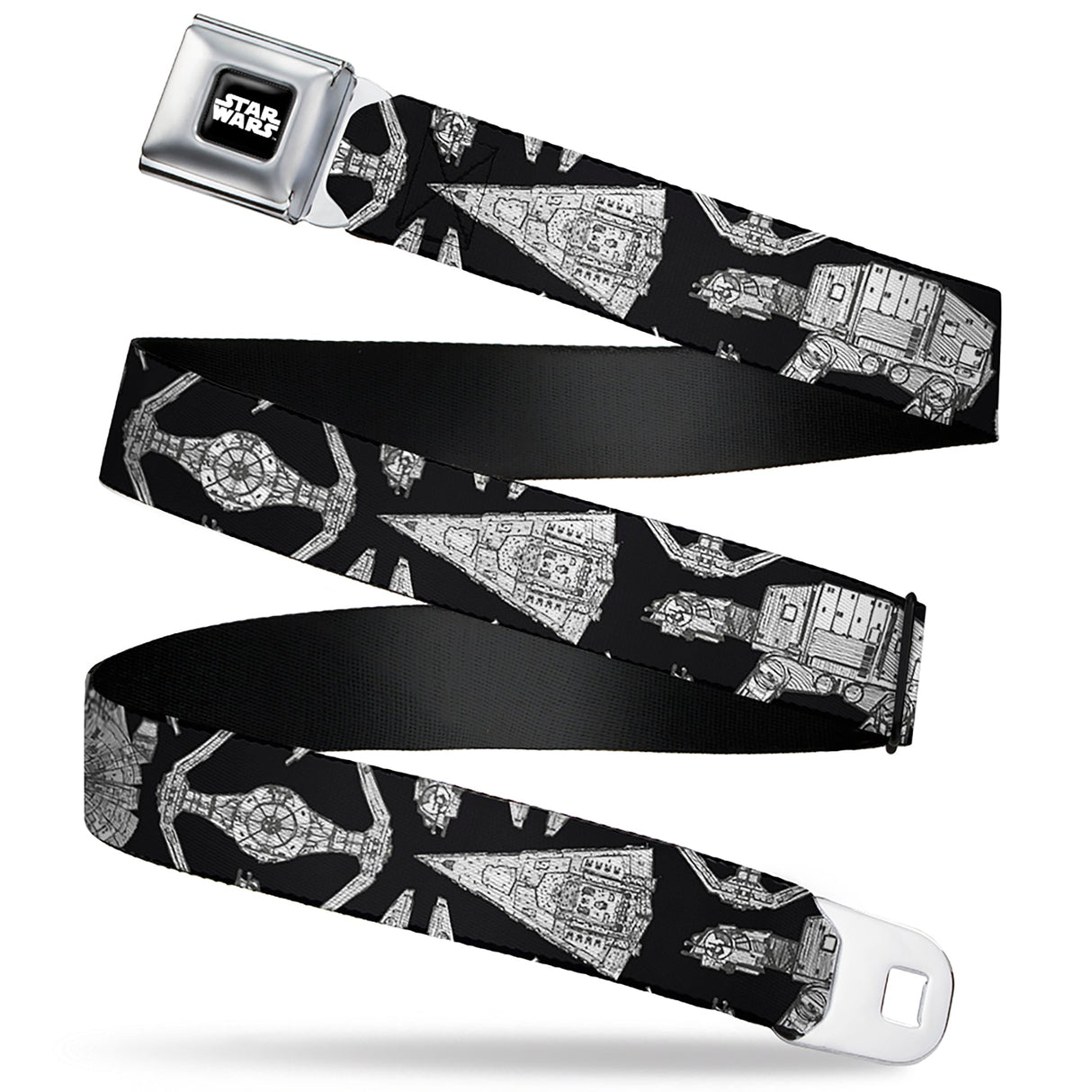 STAR WARS Logo Full Color Black/White Seatbelt Belt - Star Wars Ships and Vehicles Black/Grays Webbing