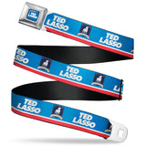 TED LASSO Title Logo Full Color Blue/White Seatbelt Belt - TED LASSO and AFC Richmond Logo Blues/White/Red Webbing