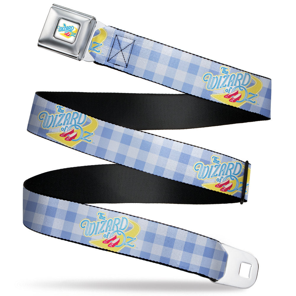 THE WIZARD OF OZ Logo Full Color White Seatbelt Belt - THE WIZARD OF OZ Logo Gingham Checker Blues Webbing