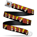 JOHNNY BRAVO Title Logo Full Color Black/Red Seatbelt Belt - Johnny Bravo Pose Turns Browns Webbing