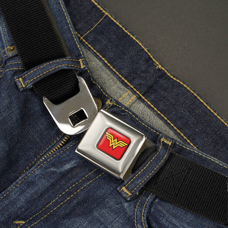 Wonder Woman Logo Full Color Red Seatbelt Belt - Black Webbing