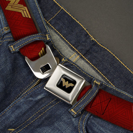 Wonder Woman 2017 Icon Full Color Black/Gold Seatbelt Belt - Wonder Woman 2017 Icon Reds/Golds Webbing