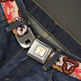 Yellowstone Y Logo Full Color White/Yellow Seatbelt Belt - Yellowstone Patches Stacked Browns/Reds/Yellows Webbing