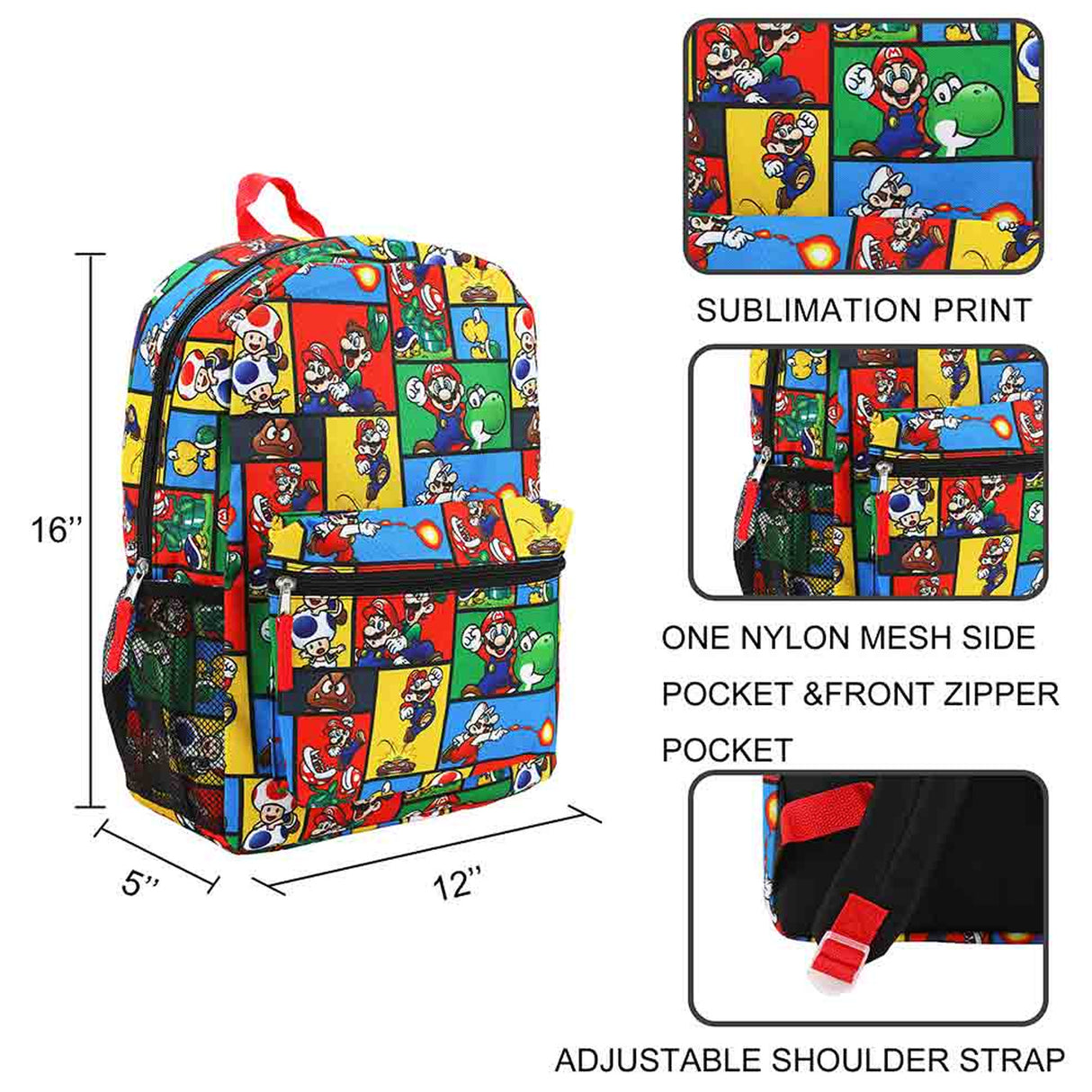 Super Mario Characters AOP Youth Backpack