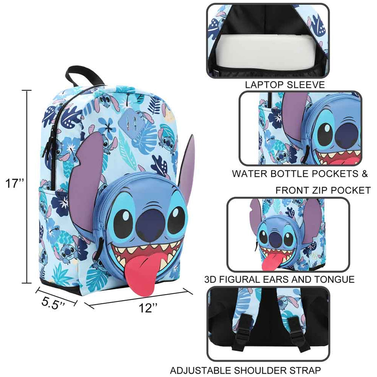 Disney Stitch Big Face 3D Backpack