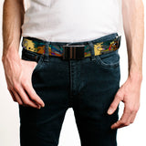 Black Buckle Web Belt - Daggett & Norbert Poses3 Rays Grays/Multi Color Webbing